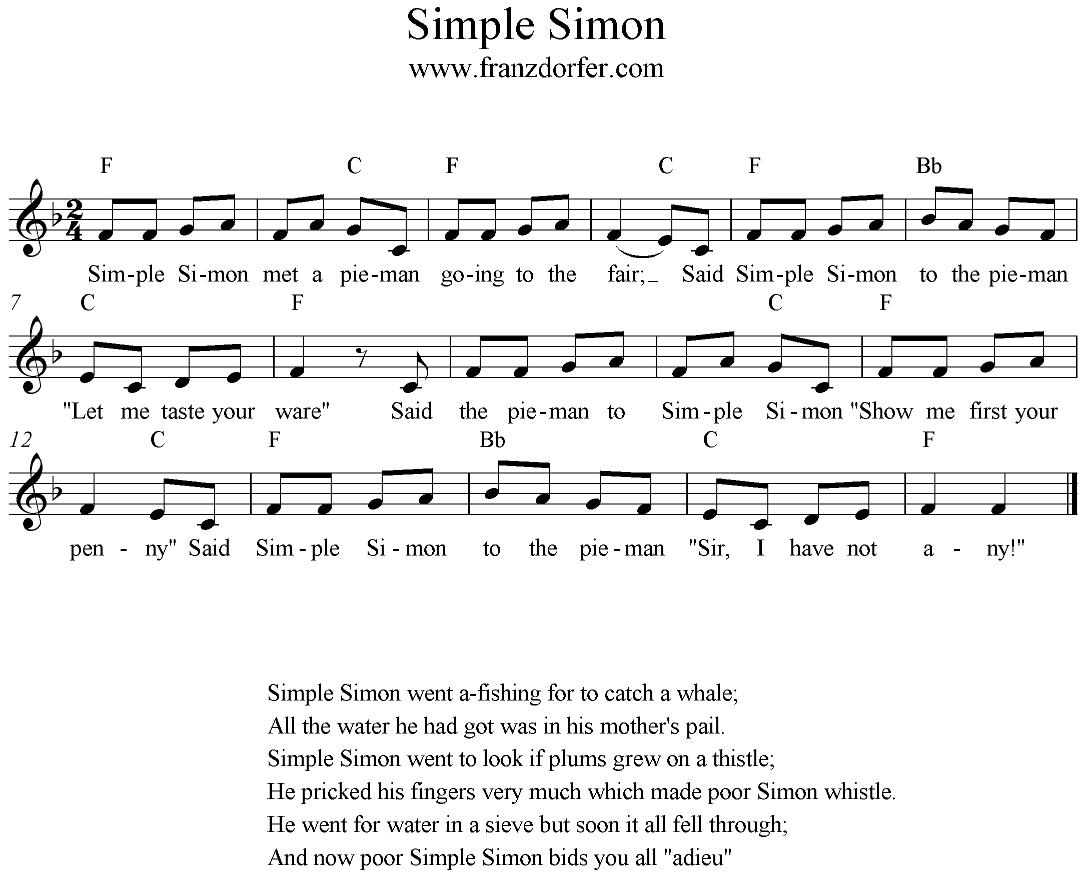 Freesheet Music Simple Simon